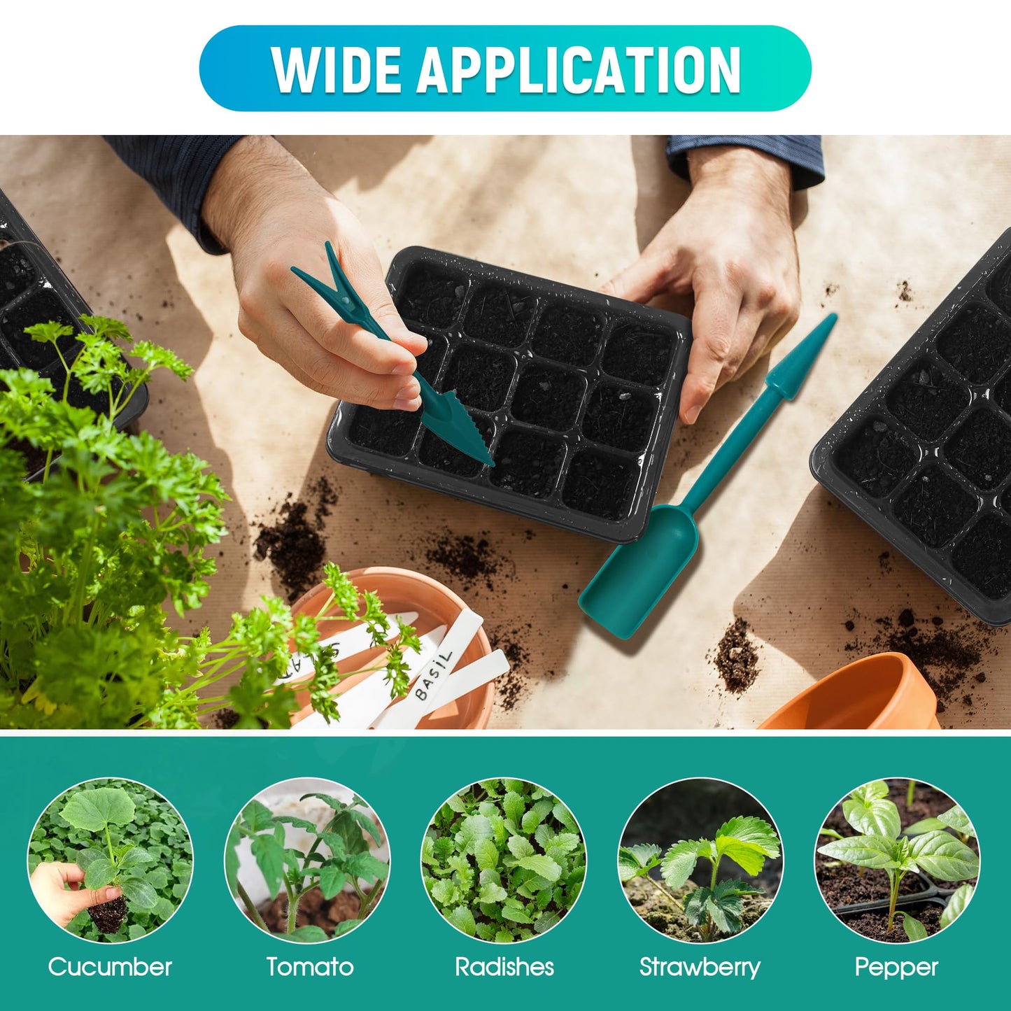 LYDTICK 6-Set Seed Starter Tray with Grow Light, Seed Starting Trays Kits with Timing Controller Adjustable Humidity Domes Heightened Lids(12-Cells Per Tray)