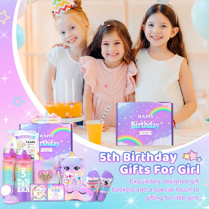5 Year Old Girl Birthday Gift Ideas, Unicorn Gifts for Girls Age 5, Happy Birthday Gifts for Girls, Fun Decorations Girl Kids Toys Gift Basket for Daughter, Sister, Niece, Granddaughter Christmas