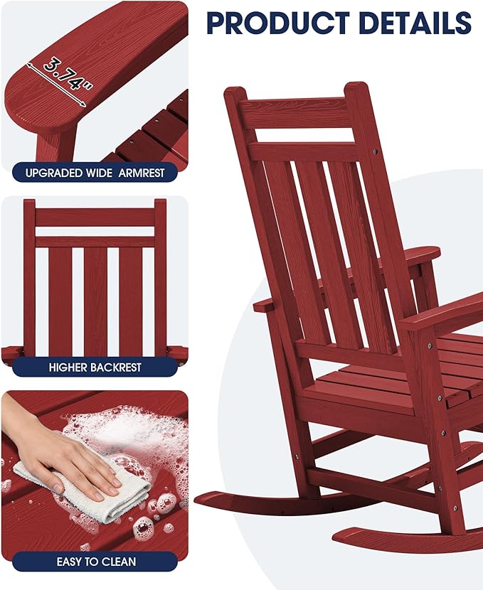 KINGYES Oversized Outdoor Rocking Chair Set of 4, All-Weather Patio Rocking