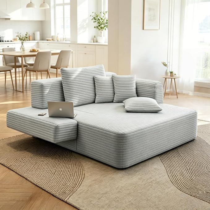 Oversized Boneless Chaise Sofa Bed, Corduroy Chaise Lounge Chair Indoor