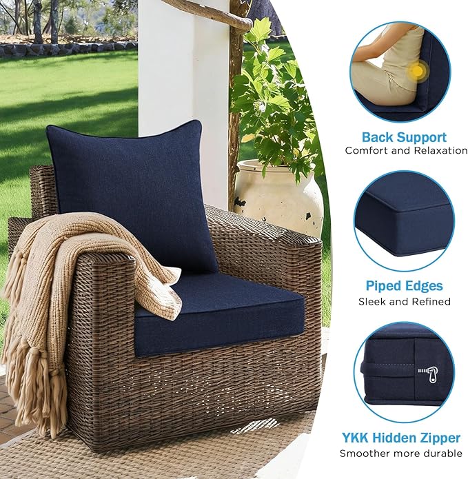 Sunbrella Outdoor Deep Seat & Back Cushion Set, 24 x 24 Inch Water Repellent