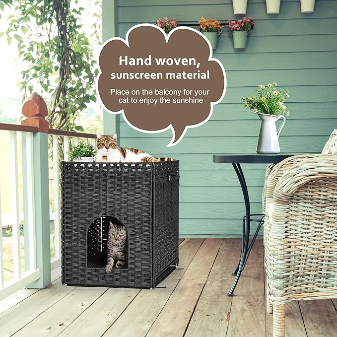 Cat Litter Box Enclosure with Soft Litter Mat; Hidden Cat Washroom Furniture