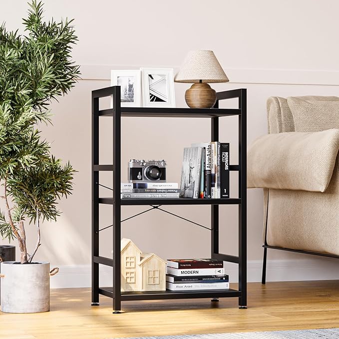 NUMENN 3 Tier Slim Bookshelf, Bookcase Shelf Storage Organizer, Modern Book