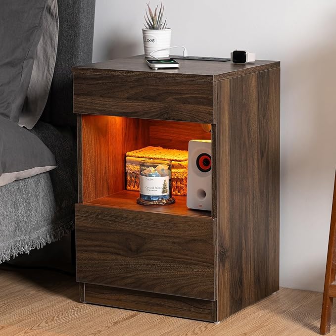 HOMMPA Set of 2 Open Shelf LED Nightstands