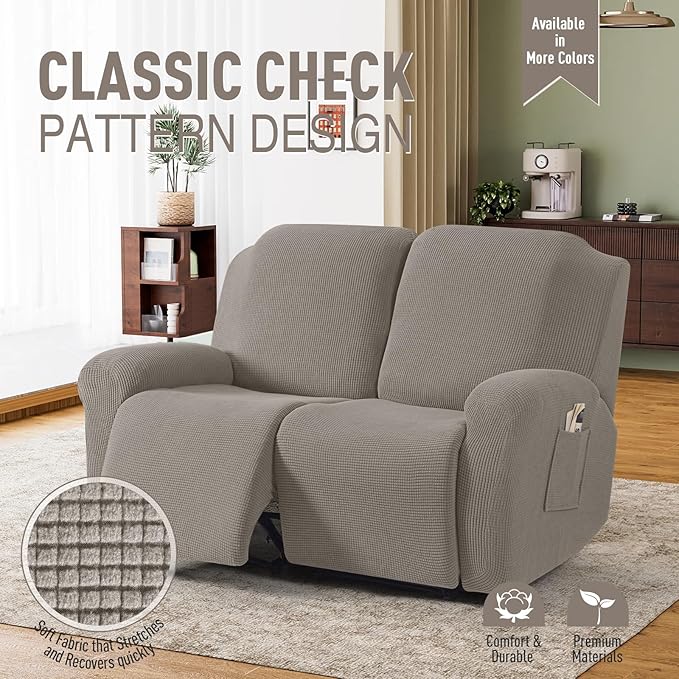 TAOCOCO Recliner Loveseat Slipcover, 6 Pieces Dual Recliner Sofa Covers