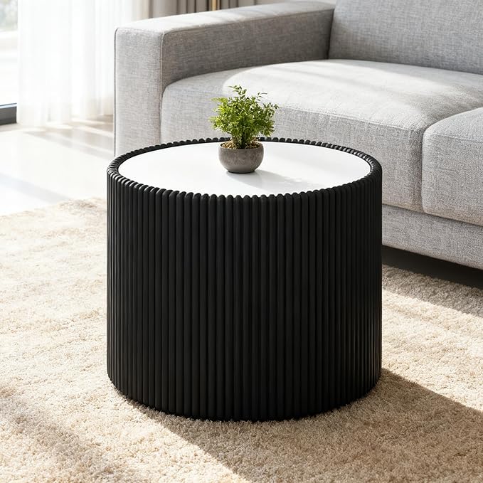 SSLine Round Drum Coffee Table Modern Sintered Stone Top Side End Table in