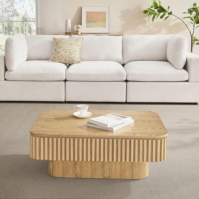 Lift Top Coffee Table for Living Room, Rectangle Handmade Solid Wood Strips