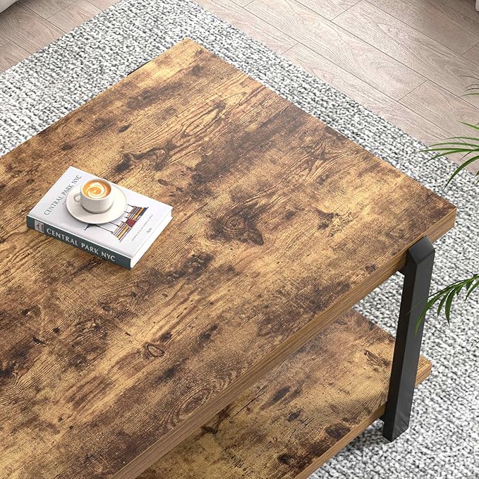 FOLUBAN Modern Coffee Table, Rustic Wood Center Table