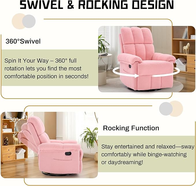 Korser Recliner Chair, Swivel Rocker Recliner Chair