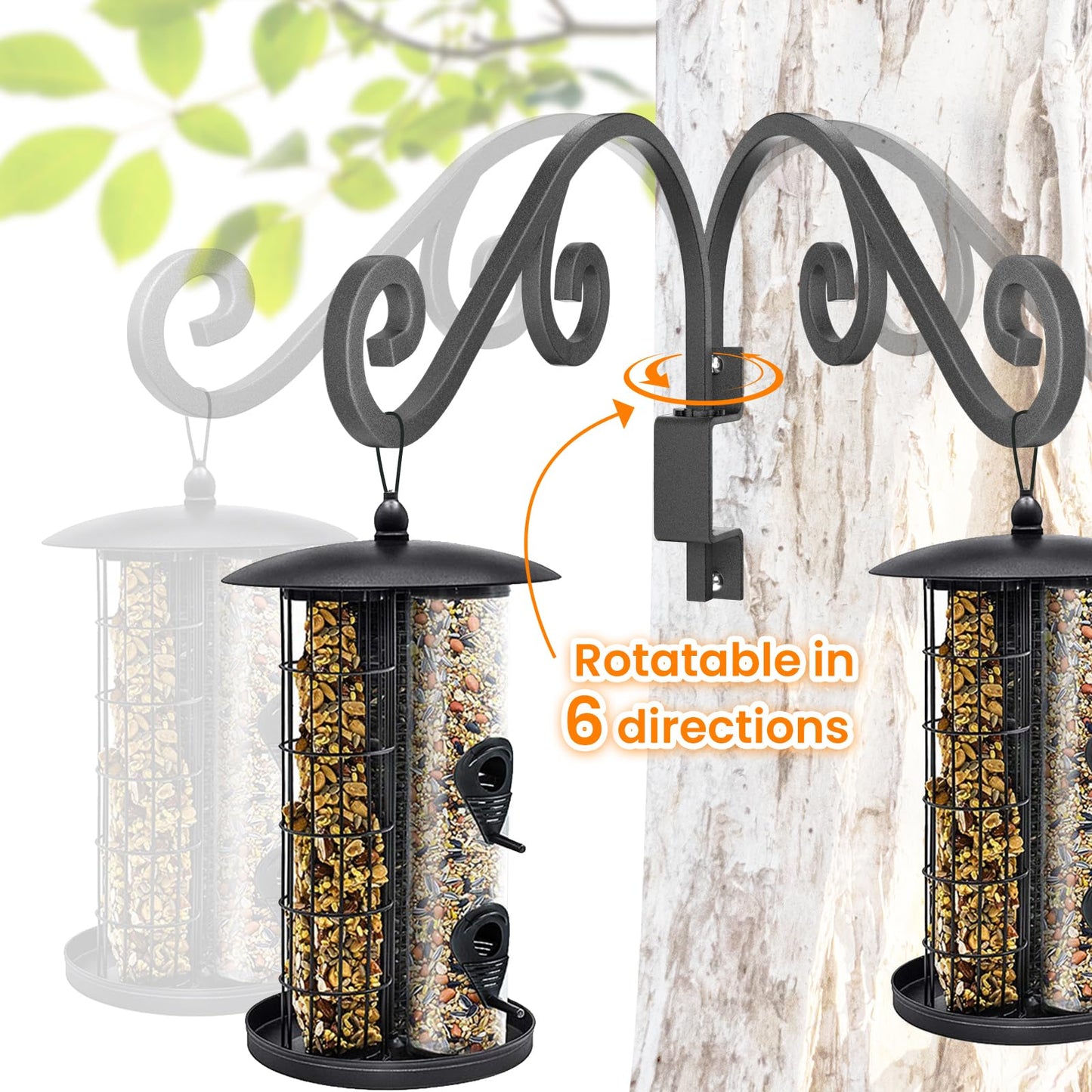 Swivel Plant Hangers Outdoor: 2 Pack 16 Inch Metal Hanging Plant Bracket Sturdy Wrought Iron Plant Hooks Indoor Wall Mount for Hanging Bird Feeders, Lanterns, Flower Baskets, Wind Chimes, Black