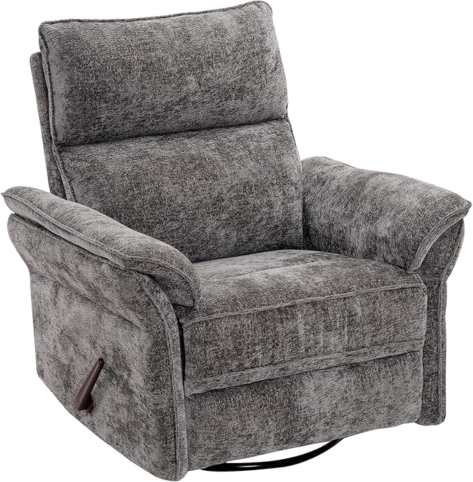 Rocking Chair Nursery with Adjustable Headrest, Manual Swivel Rocker Recliner