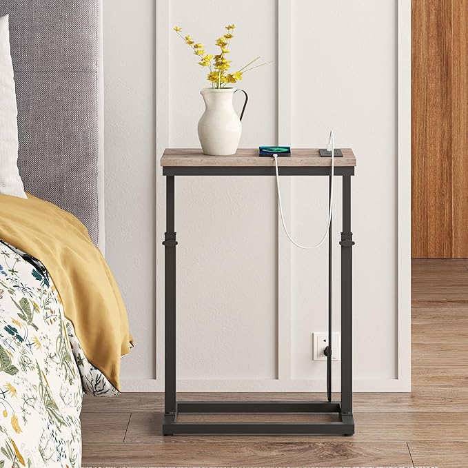 TUTOTAK End Table with Charging Station, Side Table, Tall Couch Table, Sofa