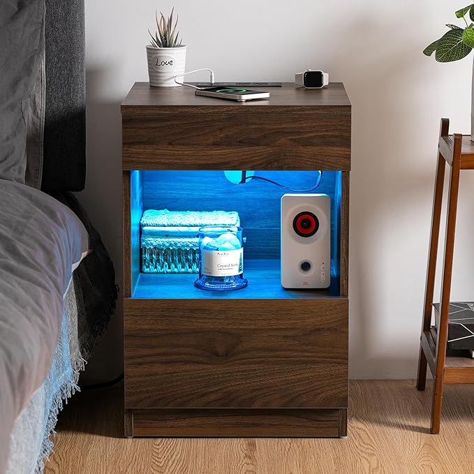 HOMMPA Open Shelf LED Nightstand