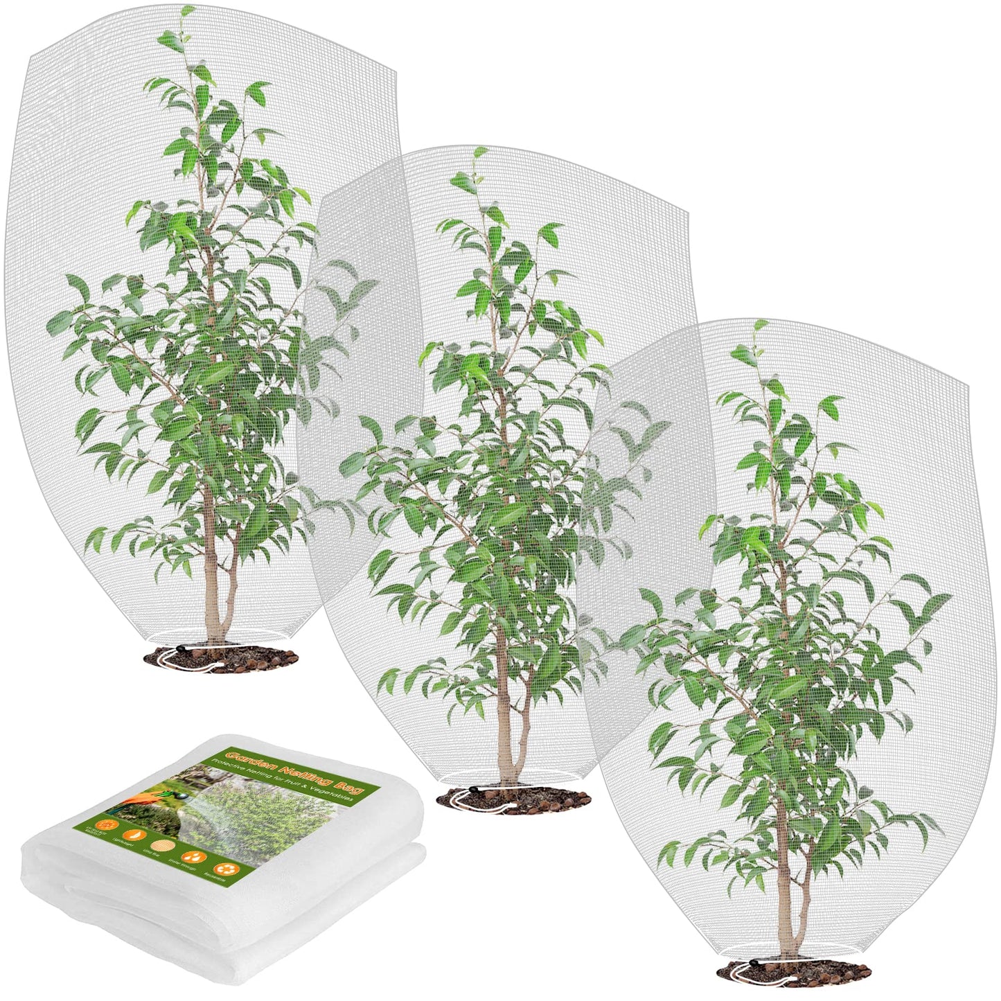 Mesh Plant Cover 3PCS,Garden Netting Mesh Outdoor,Netting for Tomato Plants,Garden Bug Netting Plant Cover,Bird Netting for Garden,Fruit Tree Netting (2.6 x3.2 ft)