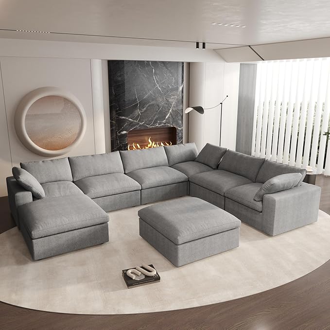 Cloud Modular Sectional Sofa, 8 Seater Sofa Wide Deep Seat Couches, Sofa Covers