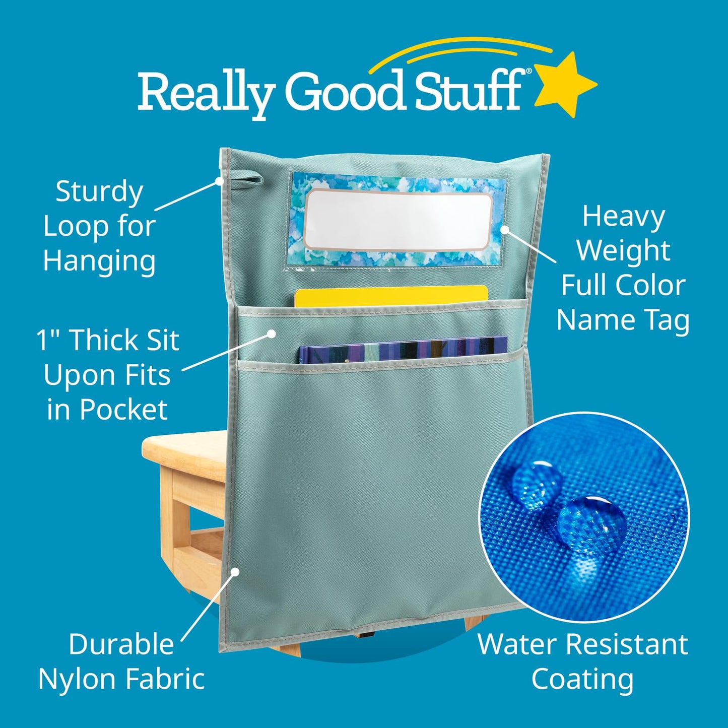 Really Good Stuff Store More Deluxe Dual Storage Deep Pocket Chair Pocket - Calm and Cool
