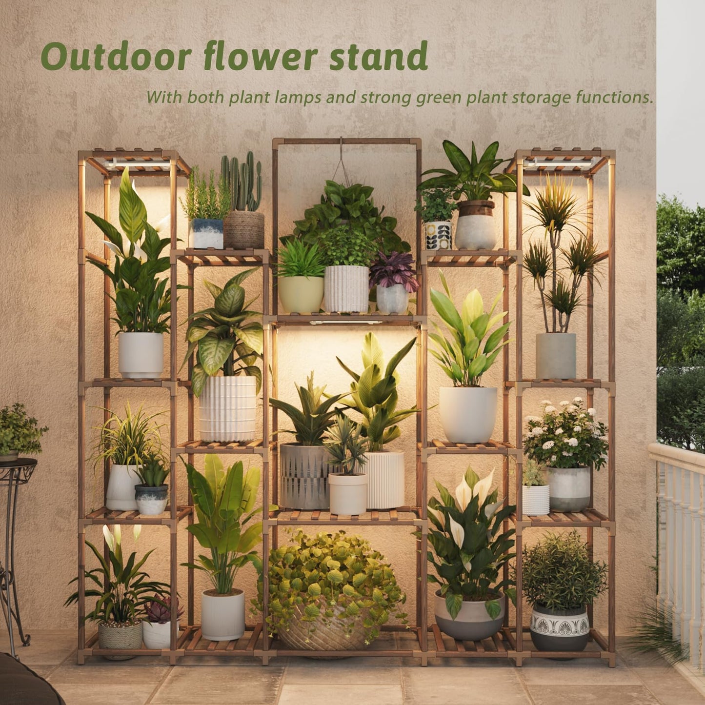 Bamworld Plant Stand with Grow Lights Large Plant Shelf Indoor Hanging Plants 17 tiers Large Plant Shelf for Indoor Plants Display Heavy Duty Plant Rack for Living Room Patio Decor