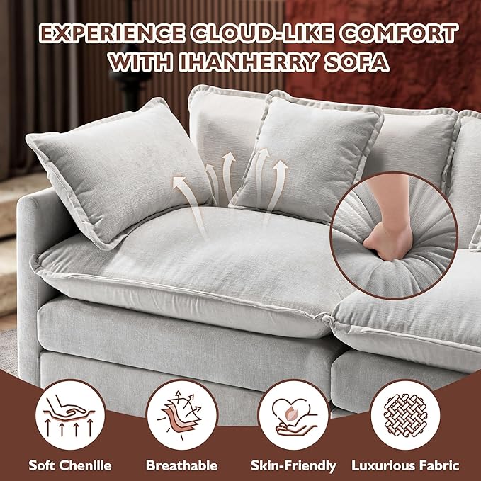 Ihanherry 146" U-Shaped Modern Sofa Modular Sectional Cloud Couch
