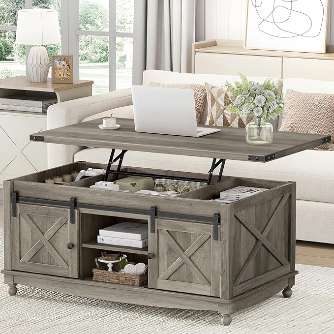 ALLSTAND 48" Farmhouse Lift Top Coffee Table
