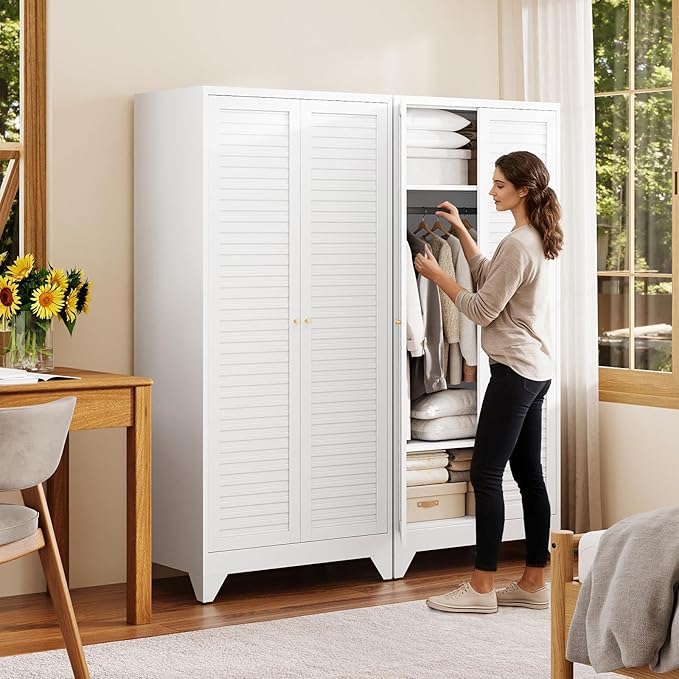 Letaya Armoire Wardrobe Closet, Hanging Rod Clothing Storage Cabinets