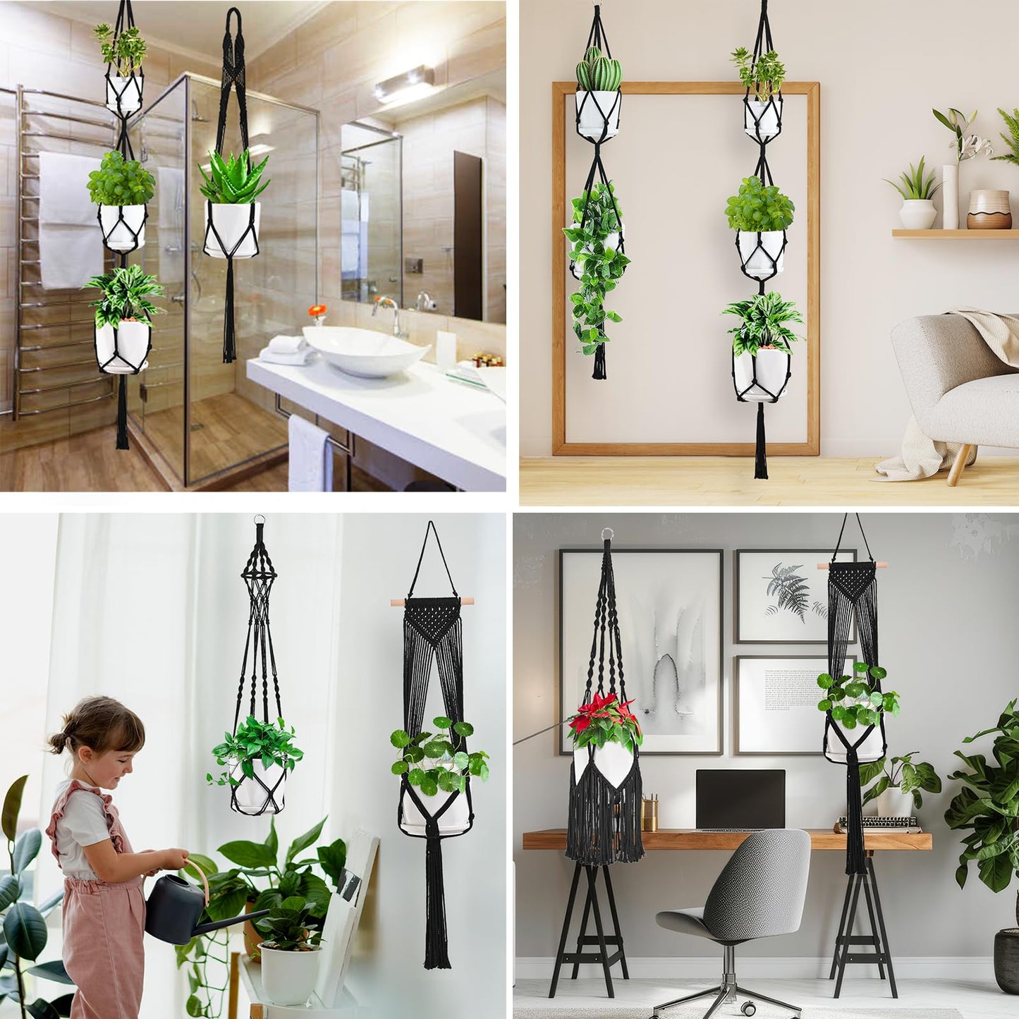 Macrame Plant Hangers, 6Pack Hanging Plant Holders Indoor w/ 6 Set Hooks Handmade Cotton Rope Plant Hangers Set Flower Pots Holder Stand Boho Home Decor Hanging Planters for Indoor Outdoor Plants