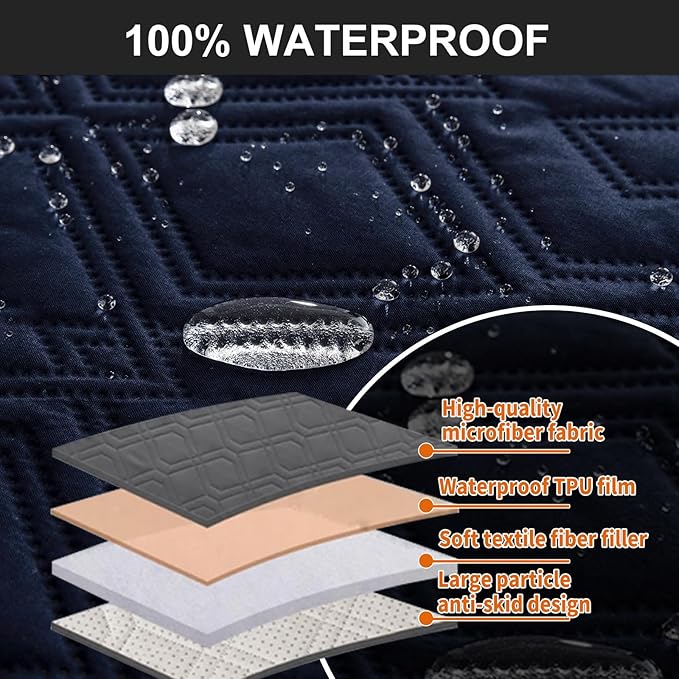 Genina Waterproof Couch Cover for Reclining Couch 3 Seater Non-Slip, Washable