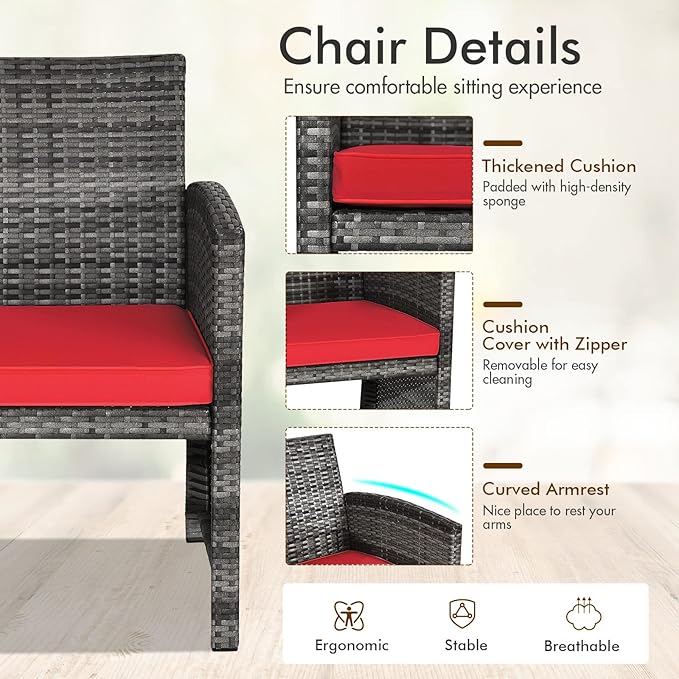Goplus 4-Piece Rattan Patio Furniture Set, Outdoor Wicker Conversation Sofa