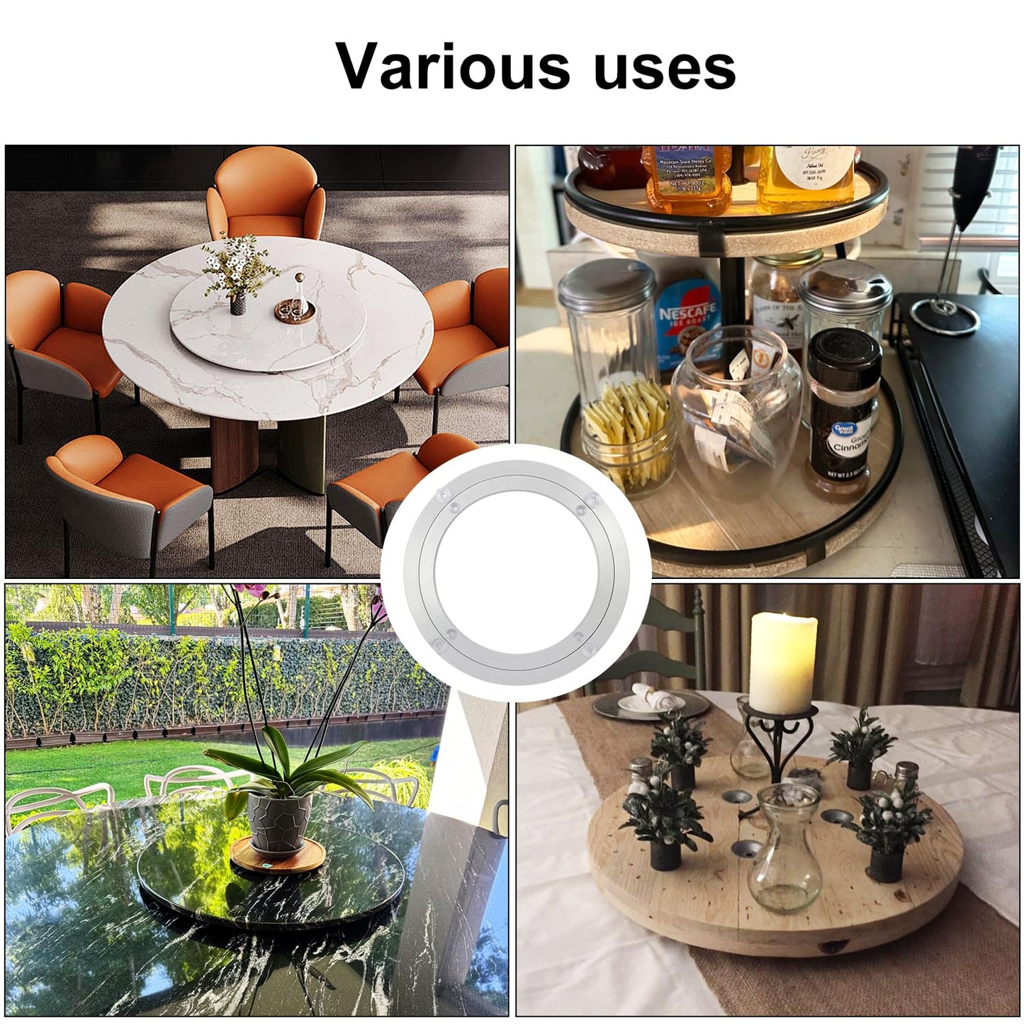 Yiksonyo 3 Pack 8 Inch Aluminium Alloy Turntable Bearing, Heavy Duty Swivel Turntable Lazy Susan for Round Dining Table, 8" Smooth Swivel Turntables for Lazy Susan Dining Table?Silver