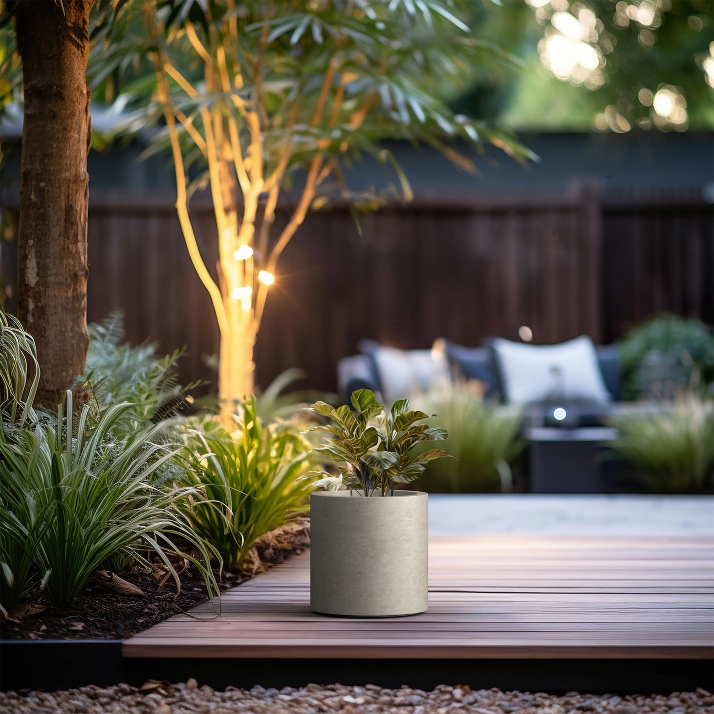 Kante 9.8" Dia Round Concrete Planter, Modern Style Large Cylindrical Plant Pot with Drainage Hole and Rubber Plug for Indoor Outdoor Patio, Weathered Concrete