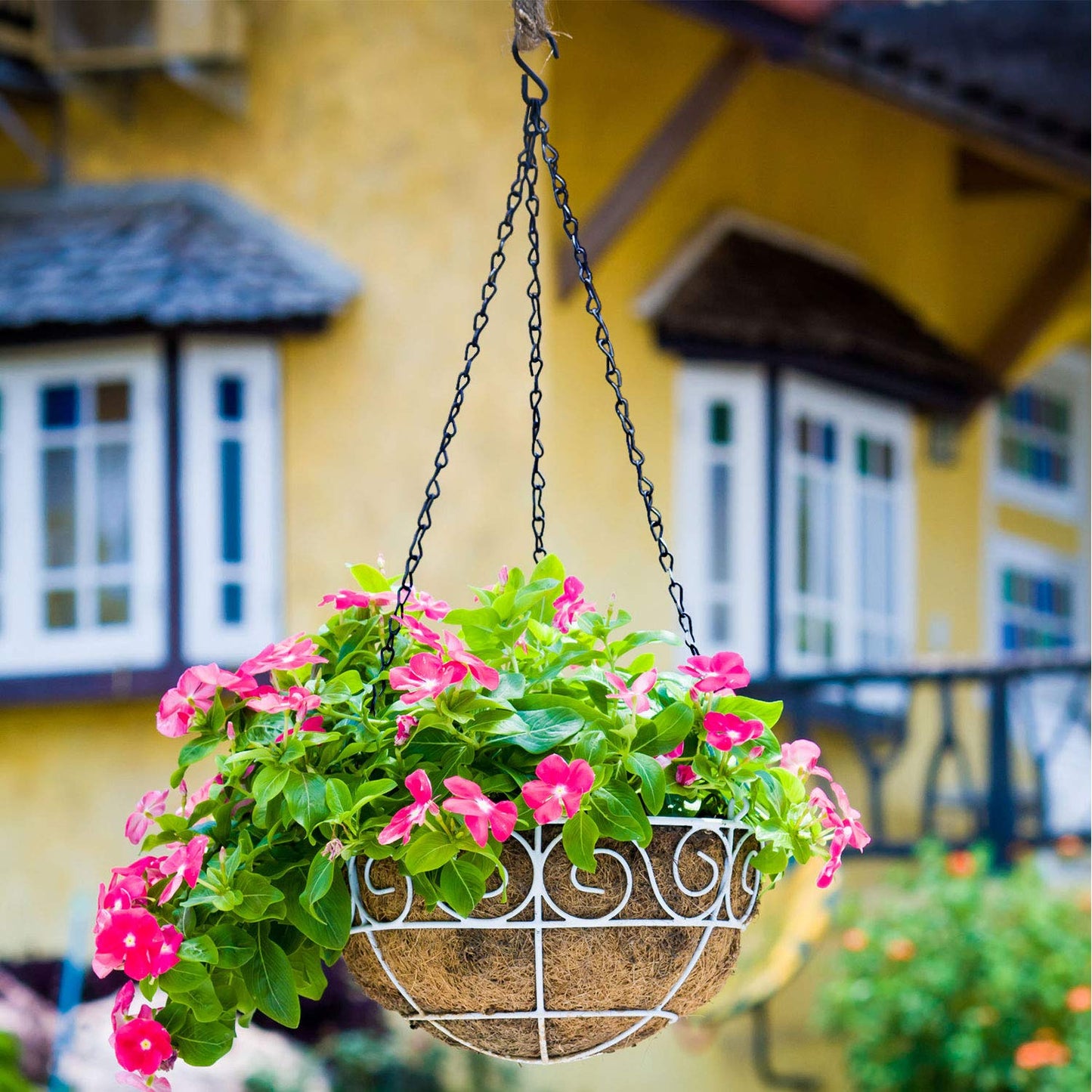 Hotop 8 Pcs Metal Hanging Chains with Ceiling Hooks, Garden Plant Hangers for Hanging Bird Feeders, Billboards, Chalkboards, Basket, Planters, Lanterns, Wind Chimes, Chain Hook DIY(16.38 Inch,Black)