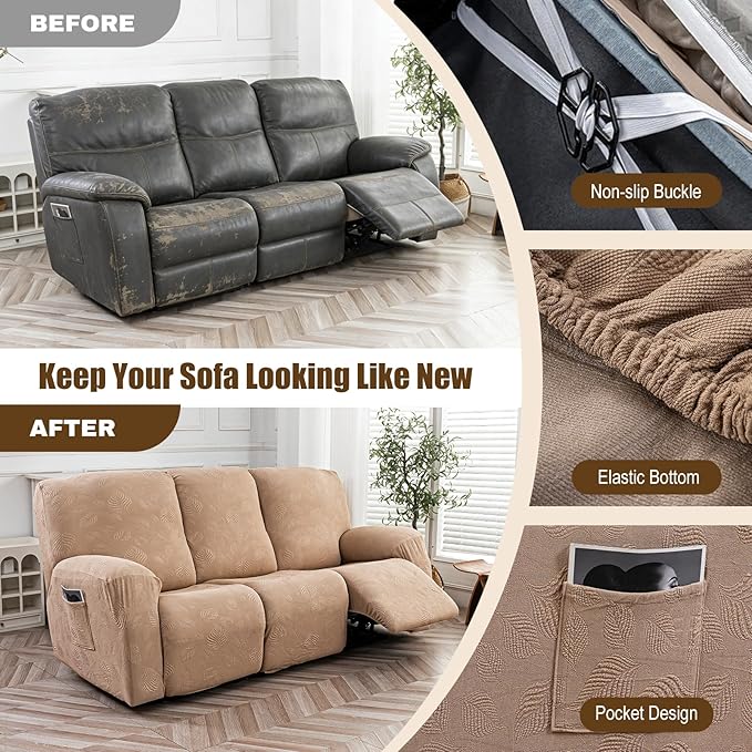Gennia Recliner Sofa Covers 5 Pieces, Waterproof Sectional Couch Cover Stretch