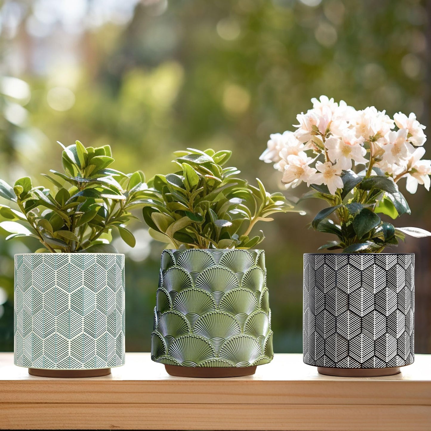 GUGUGO Plant Pots Hexagonal Pattern, Boho Modern Planters for Indoor Plants, Unique Decorative Flower Planter Pot with Drainage, Cute Small Succulent Pots, Eclectic Funky Gardening Pot Gifts, Black