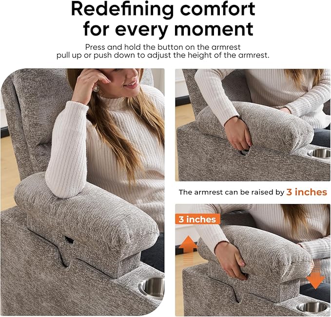 Swivel Rocker Recliner with Adjustable Armrests, Rocking Nursery Chair with