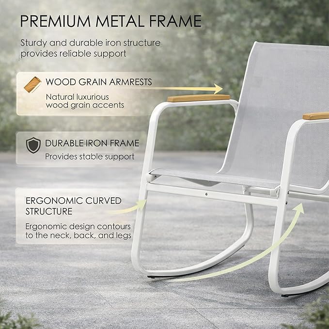 Kozyard 3-Piece Rocking Chair Set, Outdoor Rocking Textilene Bistro Set