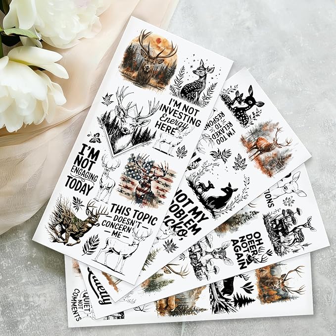 4 Sheets Rub on Transfers for Crafts, Forest Deer Furniture Transfers for Wood