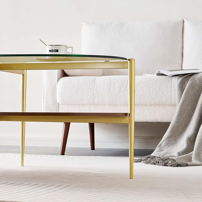 LumFurn Oval Glass Coffee Table, Mid-Century Modern Design, L43 x W22 x H17 inch