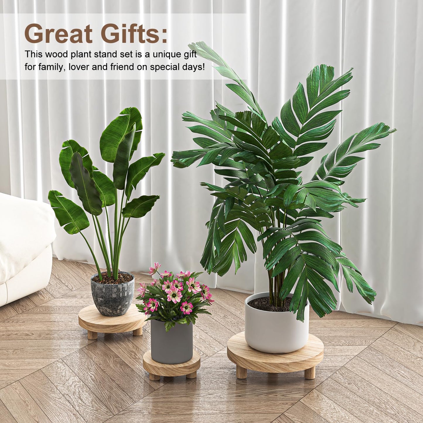 Wood Plant Stand Indoor Outdoor, 12/10/8/6" Round Wood Riser for Decor, Wooden Stool Display Stand Flower Pot Holder Small Planter Tray Modern Potter Decorative for Desktop Counter Room (Natural-4pcs)