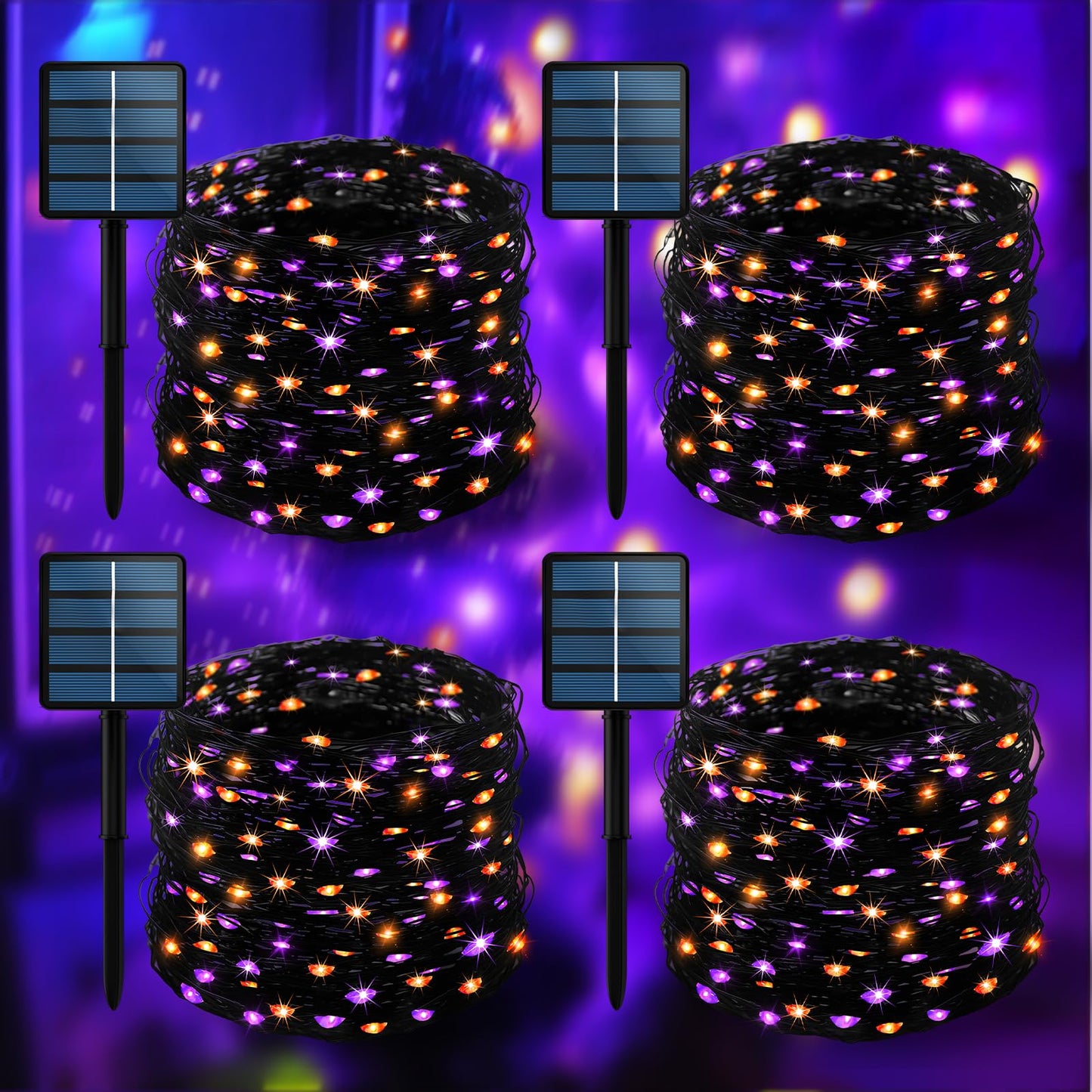 Selarlyt 4-Pack 400LED Solar Halloween Lights，Orange& Purple String Lights，Solar Fairy Lights with 8 Modes， Halloween Lights Outdoor Waterproof for Bedroom Patio Garden Party Yard Decoration