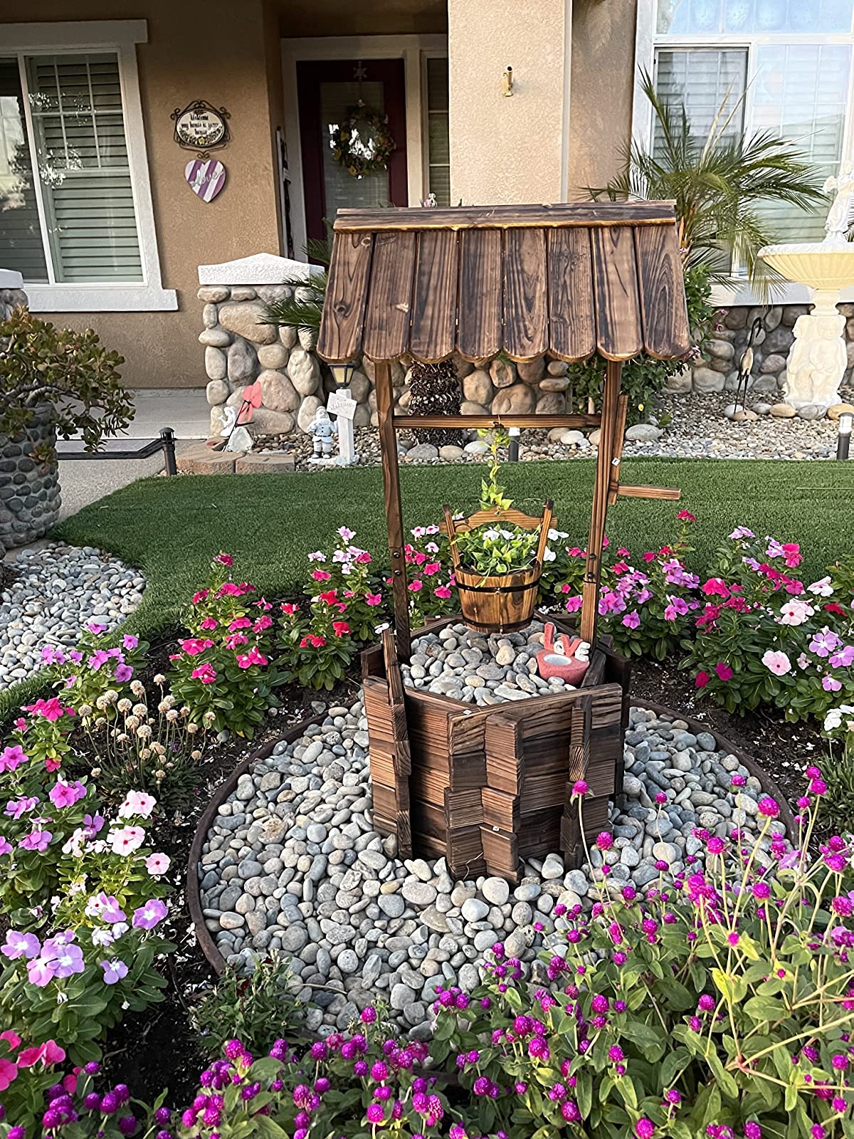 Notume Garden Wooden Decor Rustic Wishing Well Planter Outdoor Home Décor for Patio, Upgrade Wishing Well Garden, Yard Hanging Bucket Patio Lawn Backyard Home Decor