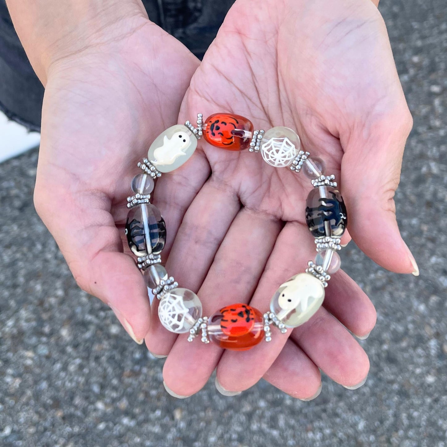 Halloween Bracelet Earrings Set for Women, Spooky Jack O' Lantern Spider Web Ghost Jewelry, Halloween Birthday Gift for Her, 1 set