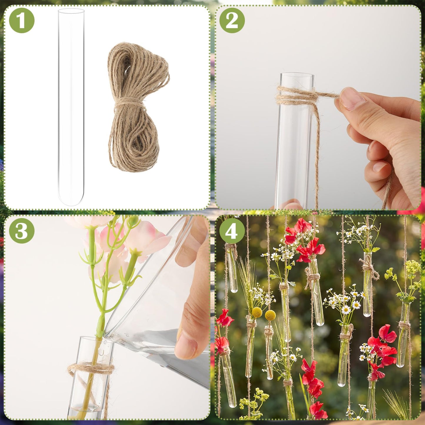 Hillban 24 Pcs Spring Party Decoration Plant Propagation Tubes Plastic Wall Planter Hanging Vase Propagation Station with Rope for Hydroponic Rustic Spring Home Garden Birthday Wedding Tea Party Decor