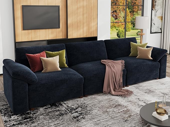 EASE MOOSE Modern 3 Seat Sectional Modular Sofa, FSC Certified Chenille Comfty