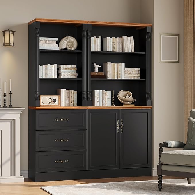 Bookshelf with Drawers, Floor Standing Display Storage Cabinet