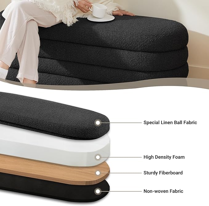 Busaurus Storage Ottoman Bench 49.2 Inch Upholstered Fabric Storage Bench