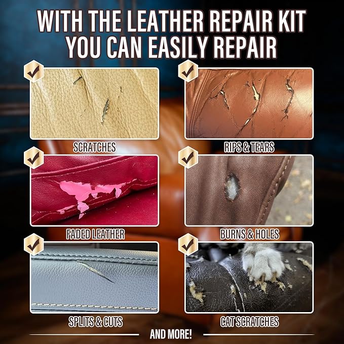Leather Repair Kit for Furniture, Car Seats and Purse. Vinyl Repair Kit. Super