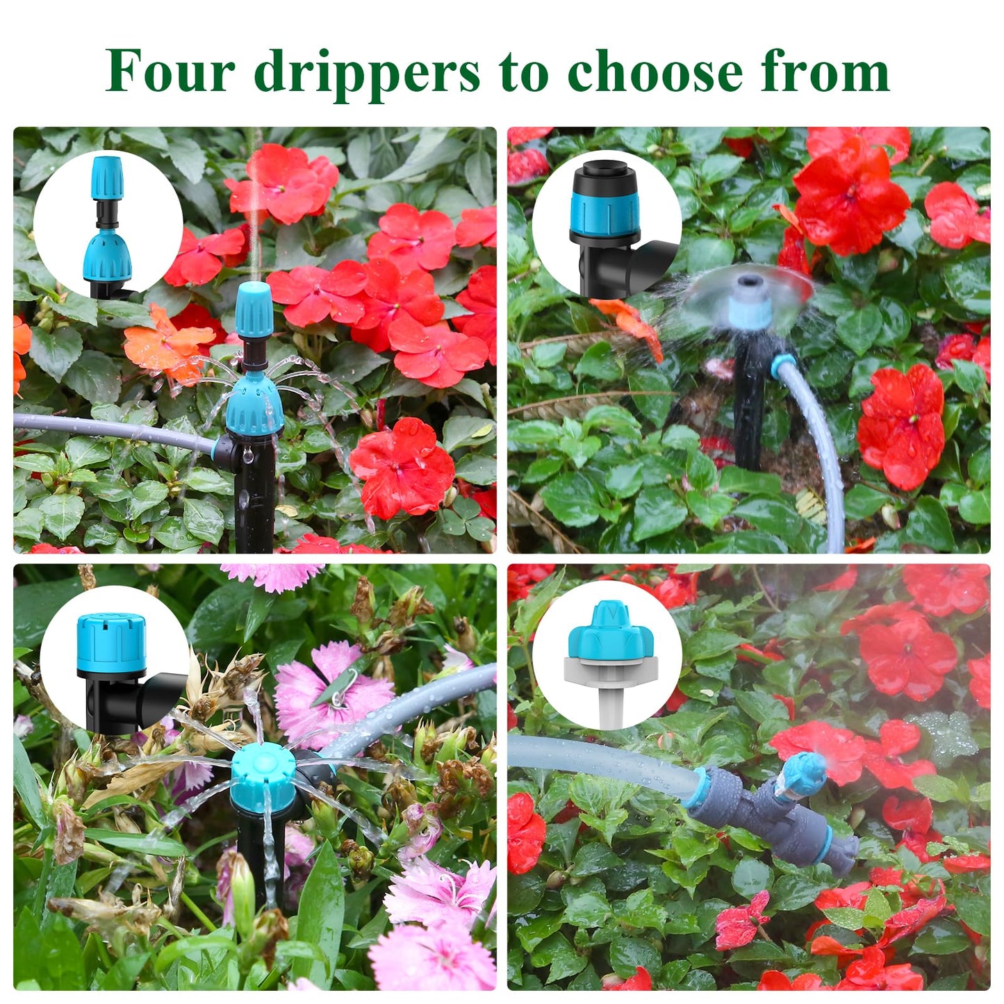 TRJZWA 150FT Drip Irrigation System Kit with 2 Zone Water Timer for Garden,High-Flow Mainline Automatic Watering System,16PCS Adjustable Nozzles,Fast-Plug Tube for Agricultural Yard,Lawn,Greenhouse