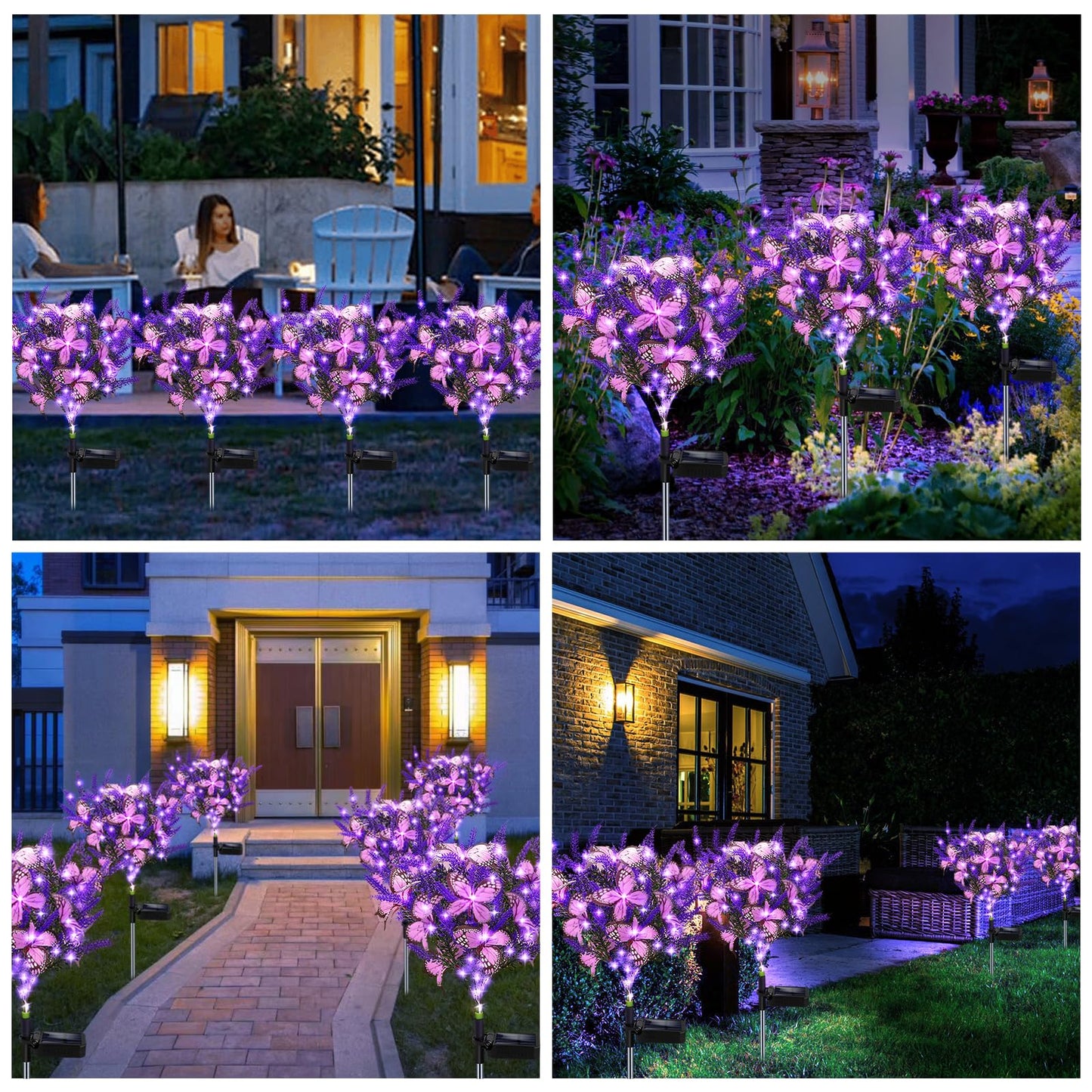 Kohlrabi Solar Garden Lights Outdoor, 2 Pack Purple Lavender Solar Butterfly Lights Gardening Gifts for Women,Artificial Flowers Light Purple Halloween Garden Decor for Patio Yard Lawn Christmas