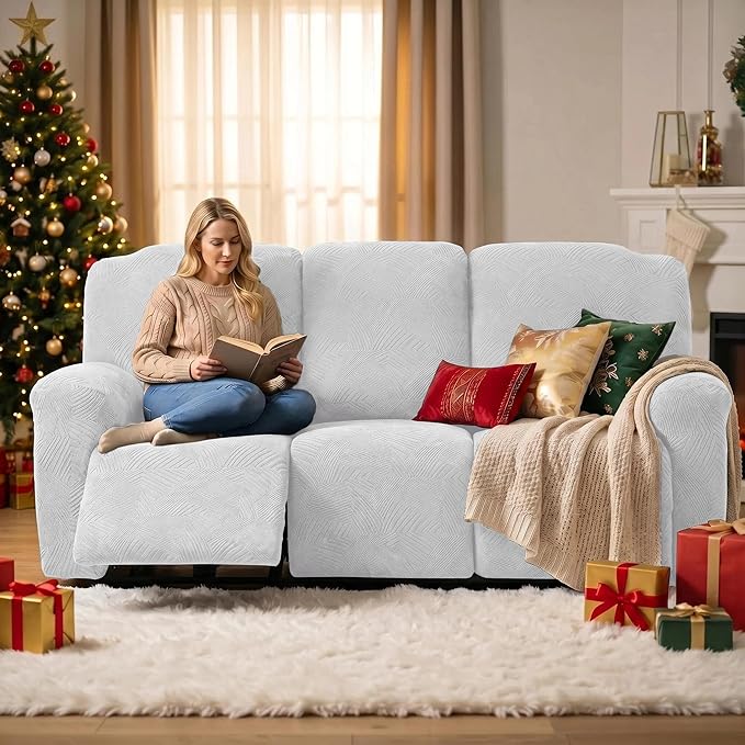 5-Piece Recliner Sofa Covers, Stretch Geometric Strokes Jacquard Recliner Sofa