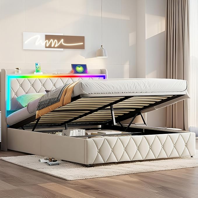 Modern Multi-Color LED Light Full Bed Frame