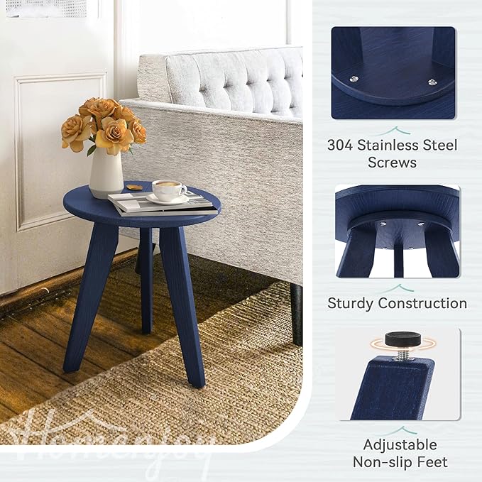 HDPS Outdoor Side Table, Small Round Side Table Weather-Resistant, Outdoor Side